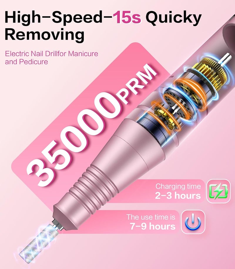 buways Professional Electric Cordless Nail Drill File with 11 Nail Drill Bits, 35000RPM DIY Glitter e Filer for Nails Kit Machine for Acrylic Nails Gel Polishing for Manicure Salon Home - Image 3